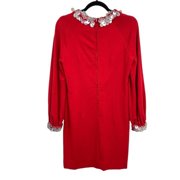 Vintage 60s Wool Red Mini Dress Embellished Disc Long Sleeve Mod GoGo Twiggy - Picture 10 of 12